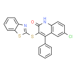 3-(1,3-benzothiazol-2-ylsulfanyl)-6-chloro-4-phenylquinolin-2(1H)-one结构式