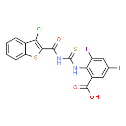 2-[[[[(3-CHLOROBENZO[B]THIEN-2-YL)CARBONYL]AMINO]THIOXOMETHYL]AMINO]-3,5-DIIODO-BENZOIC ACID structure