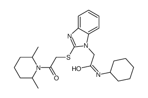 1H-Benzimidazole-1-acetamide,N-cyclohexyl-2-[[2-(2,6-dimethyl-1-piperidinyl)-2-oxoethyl]thio]-(9CI) Structure