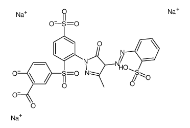 trisodium 5-[[2-[4,5-dihydro-3-methyl-5-oxo-4-[(2-sulphonatophenyl)azo]-1H-pyrazol-1-yl]-4-sulphonatophenyl]sulphonyl]salicylate structure