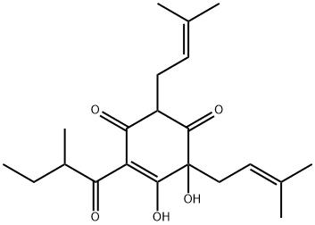 2,6-Diprenyl-5,6-dihydroxy-4-(1-oxo-2-methylbutyl)-4-cyclohexene-1,3-dione结构式