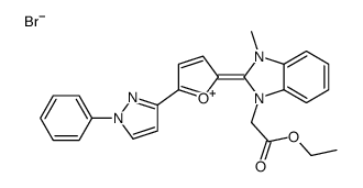 ethyl 2-[3-methyl-2-[5-(1-phenylpyrazol-3-yl)furan-2-yl]benzimidazol-3-ium-1-yl]acetate,bromide Structure