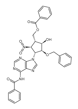 ((1R,2S,3R,4S,5R)-3-(6-benzamido-9H-purin-9-yl)-4-(benzyloxy)-5-hydroxy-2-nitrocyclopentyl)methyl benzoate Structure