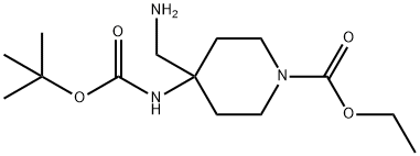 4-(氨基甲基)-4-{[[(叔丁氧基)羰基]氨基}哌啶-1-甲酸乙酯结构式