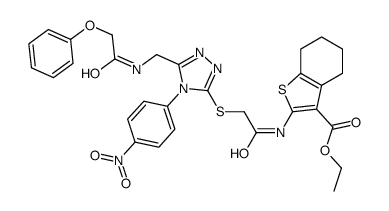 ethyl 2-[[2-[[4-(4-nitrophenyl)-5-[[(2-phenoxyacetyl)amino]methyl]-1,2,4-triazol-3-yl]sulfanyl]acetyl]amino]-4,5,6,7-tetrahydro-1-benzothiophene-3-carboxylate结构式