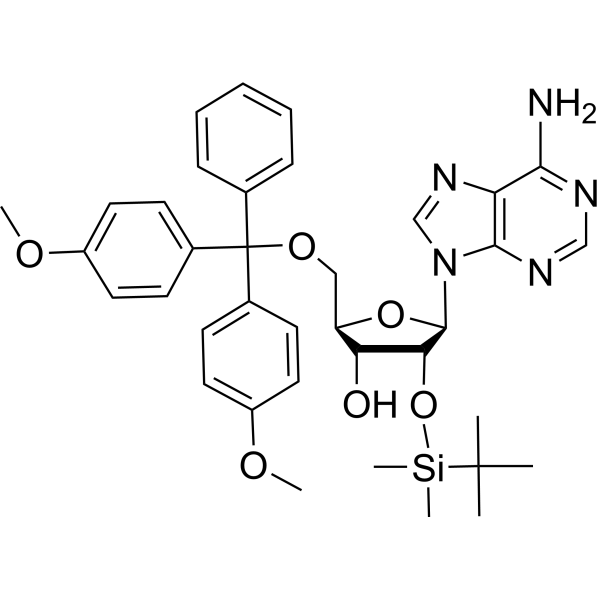 5’-O-(4,4’-Dimethoxytrityl)-2’-O-t-butyldimethylsilyl adenosine结构式