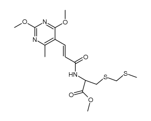 (E)-methyl 2-(3-(2,4-dimethoxy-6-methylpyrimidin-5-yl)acrylamido)-3-(((methylthio)methyl)thio)propanoate结构式