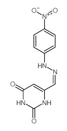 4-Pyrimidinecarboxaldehyde,1,2,3,6-tetrahydro-2,6-dioxo-, 4-[2-(4-nitrophenyl)hydrazone]结构式