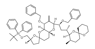 (((2R,4a'R,5R,6'S,8'R,8a'R)-8'-(benzyloxy)-6'-((1S,3S)-1-(benzyloxy)-3-((2S,3R,6S)-3-methyl-1,7-dioxaspiro[5.5]undecan-2-yl)butyl)-7'-methyleneoctahydro-3H,3'H-spiro[furan-2,2'-pyrano[3,2-b]pyran]-5-yl)methoxy)(tert-butyl)diphenylsilane structure