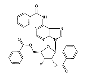 N6-benzoyl-9-(2'-O-benzoyl-3'-deoxy-3'-fluoro-β-D-ribofuranosyl)adenine Structure