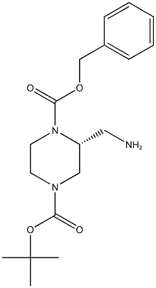 R-1-N-CBZ-4-N-BOC-2-氨甲基哌嗪结构式
