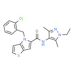 4-(2-Chlorobenzyl)-N-(1-ethyl-3,5-dimethyl-1H-pyrazol-4-yl)-4H-thieno[3,2-b]pyrrole-5-carboxamide结构式