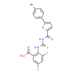 2-[[[[[5-(4-BROMOPHENYL)-2-FURANYL]CARBONYL]AMINO]THIOXOMETHYL]AMINO]-3,5-DIIODO-BENZOIC ACID structure