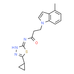 N-[(2Z)-5-cyclopropyl-1,3,4-thiadiazol-2(3H)-ylidene]-3-(4-methyl-1H-indol-1-yl)propanamide结构式