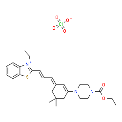 2-[3-[3-[4-(ethoxycarbonyl)piperazin-1-yl]-5,5-dimethylcyclohex-2-en-1-ylidene]prop-1-enyl]-3-ethylbenzothiazolium perchlorate结构式