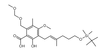 (E)-3-(6-((tert-butyldimethylsilyl)oxy)-3-methylhex-2-en-1-yl)-2-hydroxy-4-methoxy-6-((methoxymethoxy)methyl)-5-methylbenzoic acid Structure