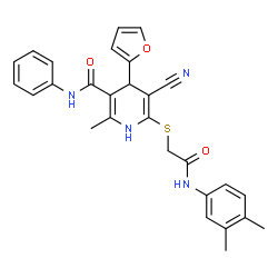 5-cyano-6-((2-((3,4-dimethylphenyl)amino)-2-oxoethyl)thio)-4-(furan-2-yl)-2-methyl-N-phenyl-1,4-dihydropyridine-3-carboxamide Structure