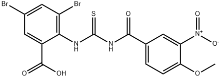 3,5-dibromo-2-[[[(4-methoxy-3-nitrobenzoyl)amino]thioxomethyl]amino]-benzoic acid结构式