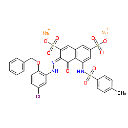 disodium 3-[[5-chloro-2-(phenylmethoxy)phenyl]azo]-4-hydroxy-5-[[(p-tolyl)sulphonyl]amino]naphthalene-2,7-disulphonate structure