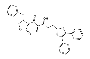 (S)-4-benzyl-3-((2R,3R)-5-(4,5-diphenyloxazol-2-yl)-3-hydroxy-2-methylpentanoyl)oxazolidin-2-one结构式