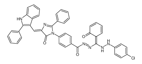 N-[(E)-[2-(4-chlorophenyl)hydrazinyl]-(6-oxocyclohexa-2,4-dien-1-ylidene)methyl]imino-4-[(4Z)-5-oxo-2-phenyl-4-[(2-phenyl-1H-indol-3-yl)methylidene]imidazol-1-yl]benzamide Structure