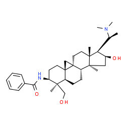 N-[(20S)-4,14-Dimethyl-20-(dimethylamino)-16β-hydroxy-4β-(hydroxymethyl)-9β,19-cyclo-5α-pregnan-3β-yl]benzamide结构式