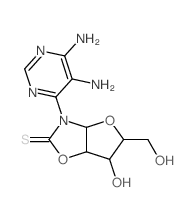 2-(5,6-diaminopyrimidin-4-yl)-6-hydroxy-7-(hydroxymethyl)-4,8-dioxa-2-azabicyclo[3.3.0]octane-3-thione Structure