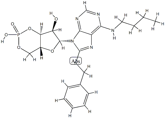 8-benzylthio-N(6)-n-butyladenosine cyclic-3,5'-monophosphate structure