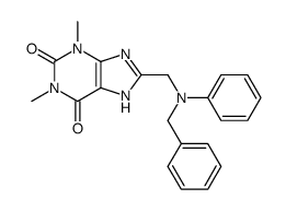 8-[(N-benzyl-anilino)-methyl]-1,3-dimethyl-3,7-dihydro-purine-2,6-dione结构式