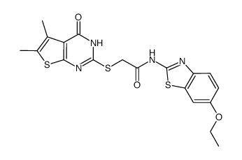 Acetamide, 2-[(1,4-dihydro-5,6-dimethyl-4-oxothieno[2,3-d]pyrimidin-2-yl)thio]-N-(6-ethoxy-2-benzothiazolyl)- (9CI) Structure