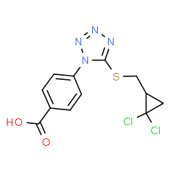 4-(5-{[(2,2-Dichlorocyclopropyl)methyl]sulfanyl}-1H-tetrazol-1-yl)benzoic acid structure