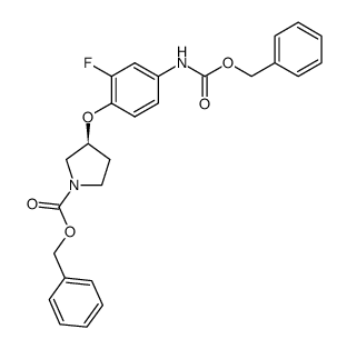 (S)-3-(4-Benzyloxycarbonylamino-2-fluoro-phenoxy)-pyrrolidine-1-carboxylic acid benzyl ester结构式