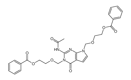 (((2-acetamido-4-oxo-3H-pyrrolo[2,3-d]pyrimidine-3,7(4H)-diyl)bis(methylene))bis(oxy))bis(ethane-2,1-diyl) dibenzoate结构式