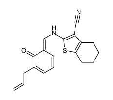 2-[[(E)-(6-oxo-5-prop-2-enylcyclohexa-2,4-dien-1-ylidene)methyl]amino]-4,5,6,7-tetrahydro-1-benzothiophene-3-carbonitrile结构式