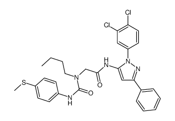 2-[butyl-[(4-methylsulfanylphenyl)carbamoyl]amino]-N-[2-(3,4-dichlorophenyl)-5-phenylpyrazol-3-yl]acetamide结构式