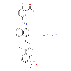 2-Hydroxy-5-[[4-[(1-hydroxy-5-sodiosulfo-2-naphthalenyl)azo]-1-naphthalenyl]azo]benzoic acid sodium salt structure