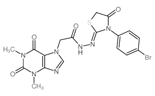 N-[[3-(4-bromophenyl)-4-oxo-thiazolidin-2-ylidene]amino]-2-(1,3-dimethyl-2,6-dioxo-purin-7-yl)acetamide Structure