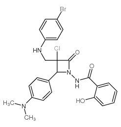 N-[3-[[(4-bromophenyl)amino]methyl]-3-chloro-2-(4-dimethylaminophenyl)-4-oxo-azetidin-1-yl]-2-hydroxy-benzamide结构式