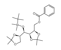 ((4R,5R)-5-((R)-((tert-butyldimethylsilyl)oxy)((R)-2,2-dimethyl-1,3-dioxolan-4-yl)methyl)-2,2-dimethyl-1,3-dioxolan-4-yl)methyl benzoate结构式