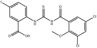 2-[[[(3,5-dichloro-2-methoxybenzoyl)amino]thioxomethyl]amino]-5-iodo-benzoic acid Structure