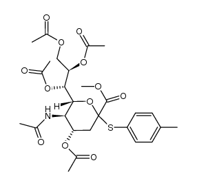 methyl (p-tolyl 5-acetamido-4,7,8,9-tetra-O-acetyl-3,5-dideoxy-2-thio-D-glycero-D-galacto-2-nonulopyranosyl)onate Structure