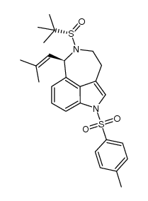 (R)-5-((S)-tert-butylsulfinyl)-6-(2-methylprop-1-en-1-yl)-1-tosyl-3,4,5,6-tetrahydro-1H-azepino[5,4,3-cd]indole结构式