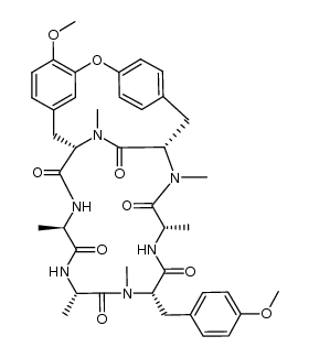 cyclo(D-alanyl-L-alanyl-N,O-dimethyl-L-tyrosyl-L-alanyl-N-methyl-L-tyrosyl-N,O-dimethyl-L-tyrosyl) cyclic 54[*]63 ether Structure