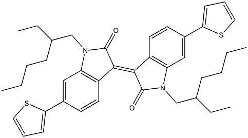 (E)-1,1'-bis(2-ethylhexyl)-6,6'-di(thiophen-2-yl)-[3,3'-biindolinylidene]-2,2'-dione Structure