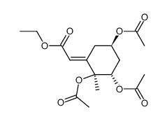 (2S-(1E,2α,3β,5α))-(2,3,5-tris(acetyloxy)-2-methylcyclohexylidene)acetic acid ethyl ester结构式