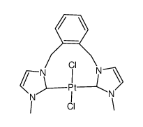 (1,1'-dimethyl-3,3'-o-phenylenedimethylenediimidazoline-2,2'-diylidene)-platinum(II) dichloride结构式