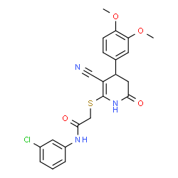 N-(3-chlorophenyl)-2-((3-cyano-4-(3,4-dimethoxyphenyl)-6-oxo-1,4,5,6-tetrahydropyridin-2-yl)thio)acetamide结构式