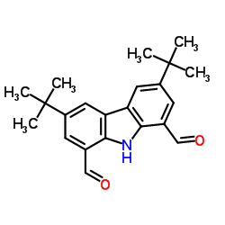 3,6-Bis(2-methyl-2-propanyl)-9H-carbazole-1,8-dicarbaldehyde Structure