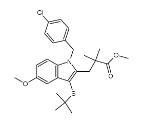 3-[1-(4-chlorobenzyl)-3-(t-butylthio)-5-methoxyindol-2-yl]-2,2-dimethylpropanoic acid methyl ester Structure