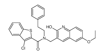 Benzo[b]thiophene-2-carboxamide, 3-chloro-N-[(6-ethoxy-1,2-dihydro-2-oxo-3-quinolinyl)methyl]-N-(2-phenylethyl)- (9CI) picture